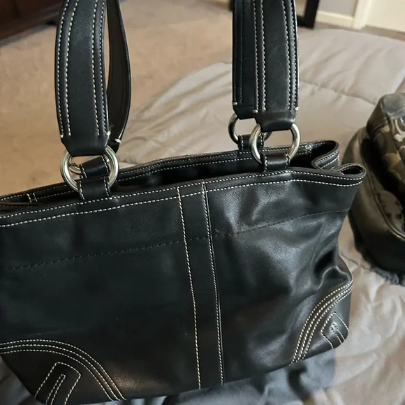 Coach Black Leather Shoulder Bag with Silver Buckle Accents - Picture 2 of 4